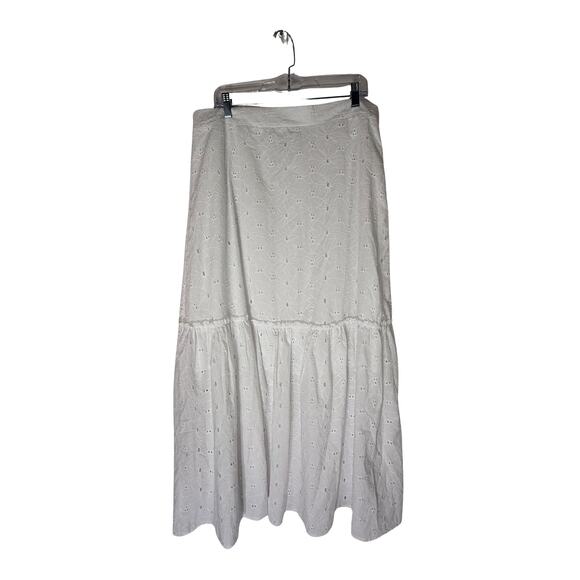 Calypso Dresses & Skirts - NWOT Calypso White Eyelet Flower Design A-line Cotton Prairie Maxi Skirt Size XL